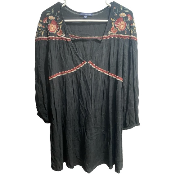 AMERICAN EAGLE WOMEN BLACK EMBROIDERED SHIFT DRESS Sz. MEDIUM - Picture 2 of 5
